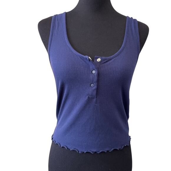 NEW TOPSHOP NORDSTROM Women's Navy Henley Tank Top Size 10 - Picture 1 of 9
